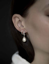 BRAUT OHRRINGE - PAVE HOOP PEARL