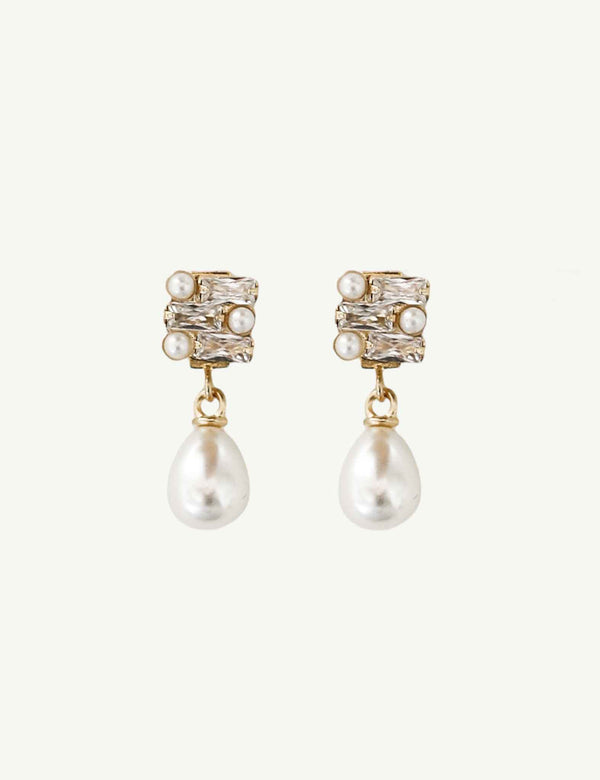 BRAUT OHRRINGE - BAGUETTE DECO PEARL