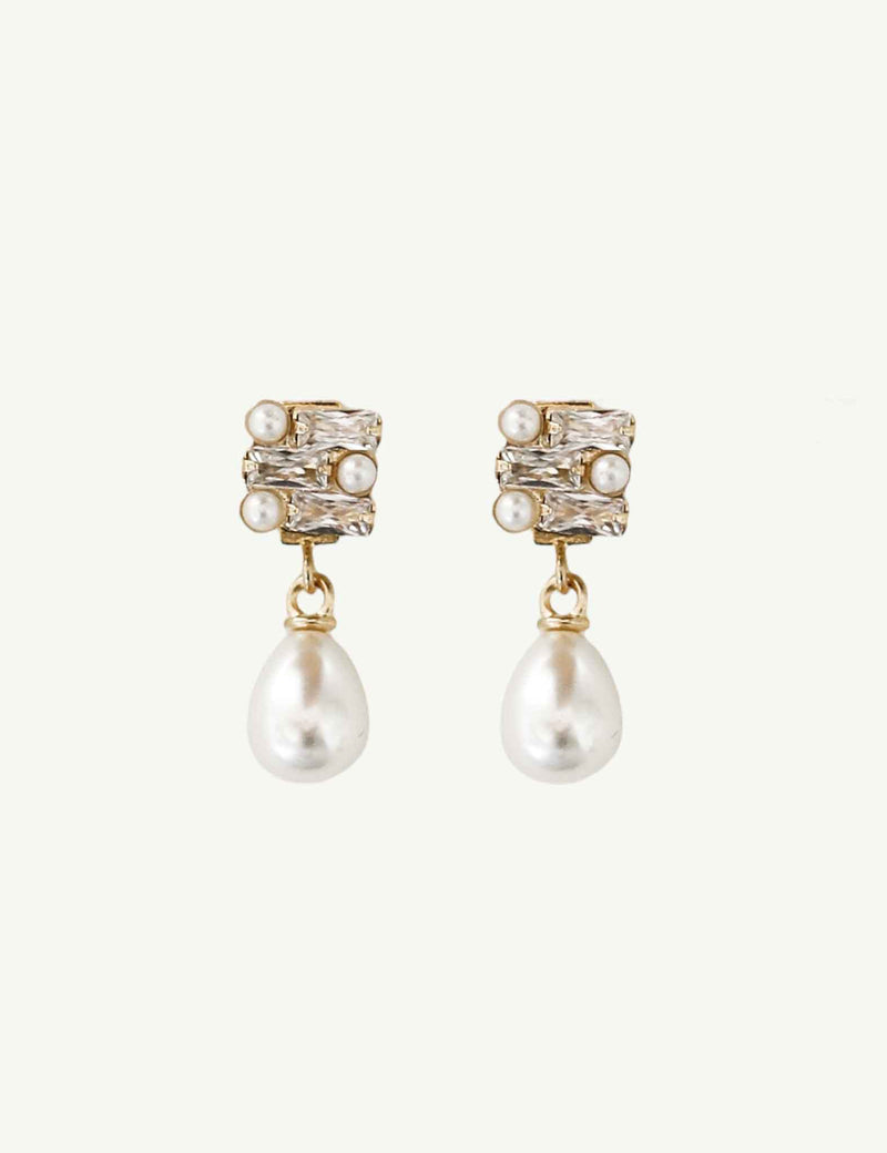 BRAUT OHRRINGE - BAGUETTE DECO PEARL