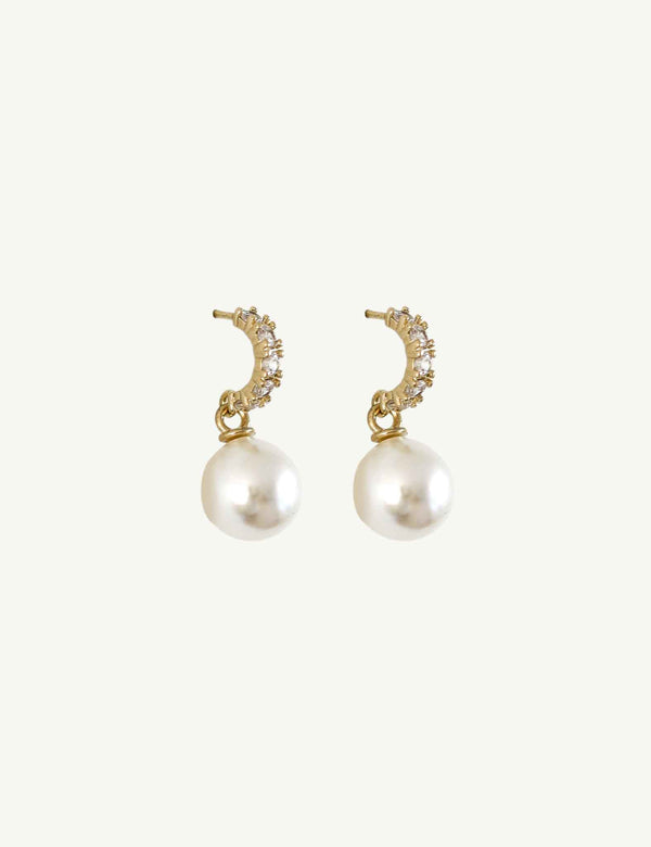 BRAUT OHRRINGE - PAVE HUGGIE PEARL
