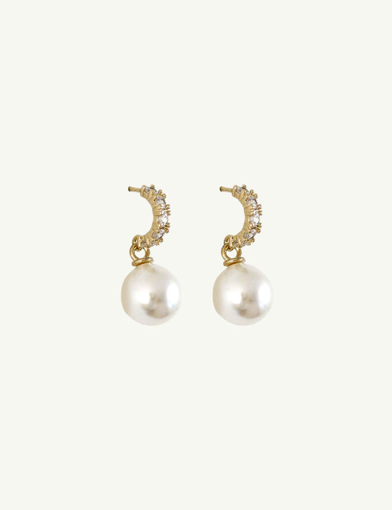 BRAUT OHRRINGE - PAVE HUGGIE PEARL